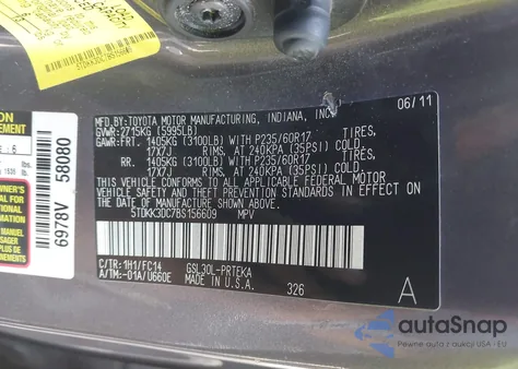 2011 Toyota Sienna Le V6 z USA, uszkodzony, nr VIN 5TDKK3DC7BS156609